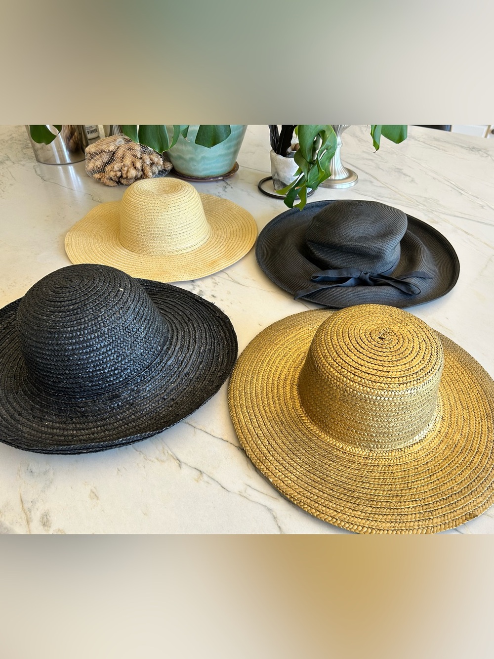 Wide-Brim Straw‎ Sun Hat - Black, Natural, Gold, Charcoal Beach Garden